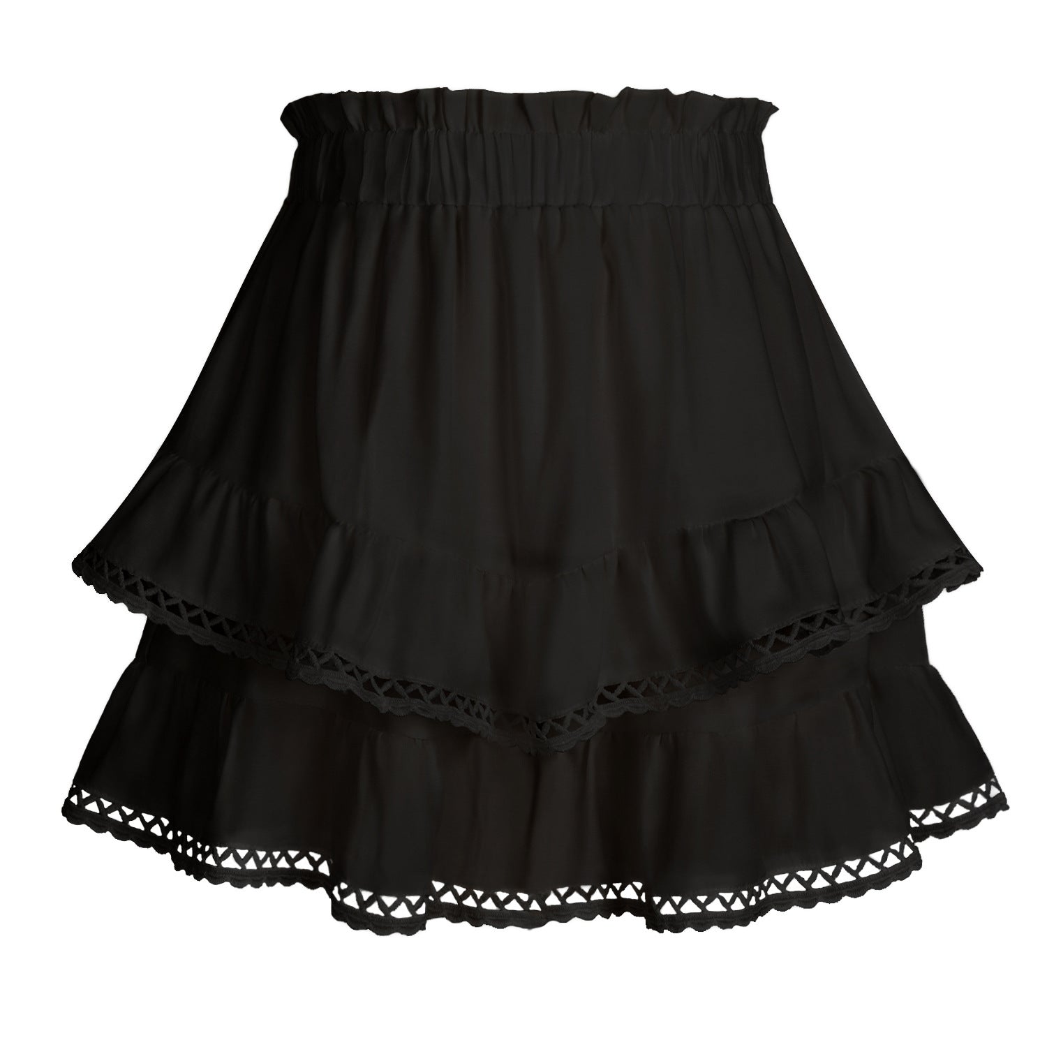 Lace Trim Elasticated Tiered Cake Skirt-Pants
