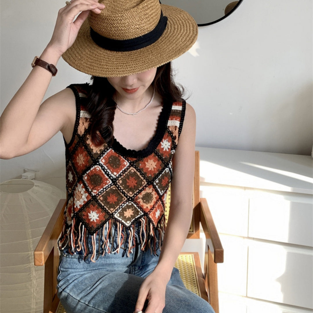 Crocheted Tassel Knitted Camisole Top