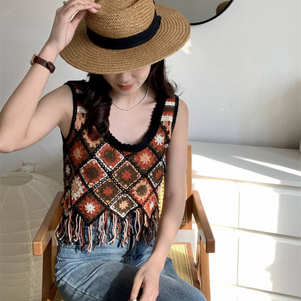 Crocheted Tassel Knitted Camisole Top
