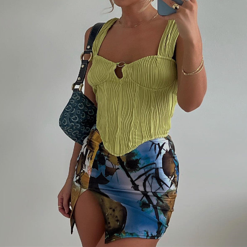 French Square Neck Pleated Camisole TOP