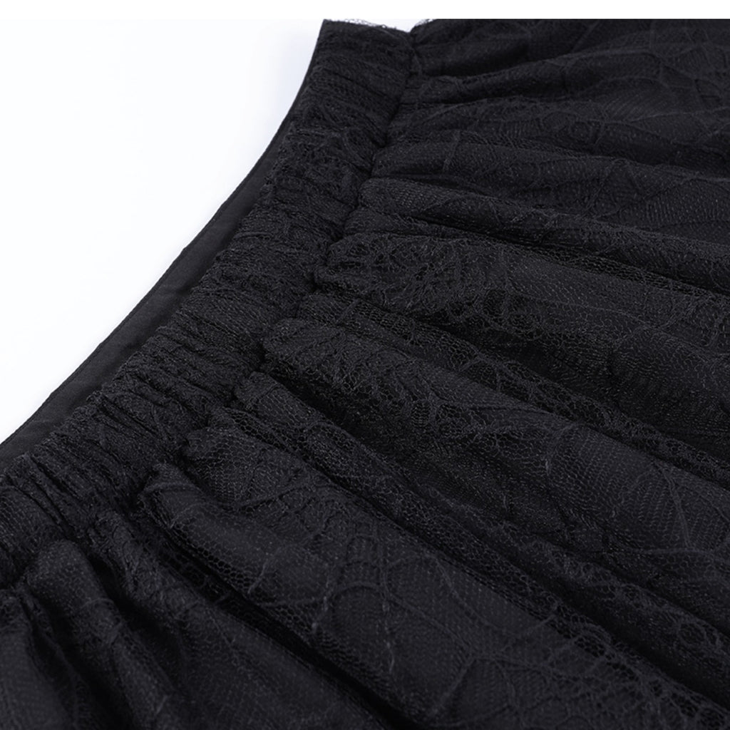 Black Heavy-duty Lace Stitching Skirt