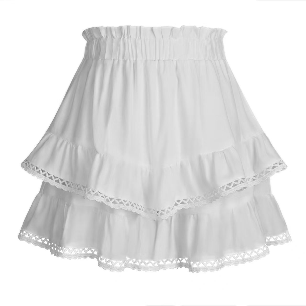 Lace Trim Elasticated Tiered Cake Skirt-Pants