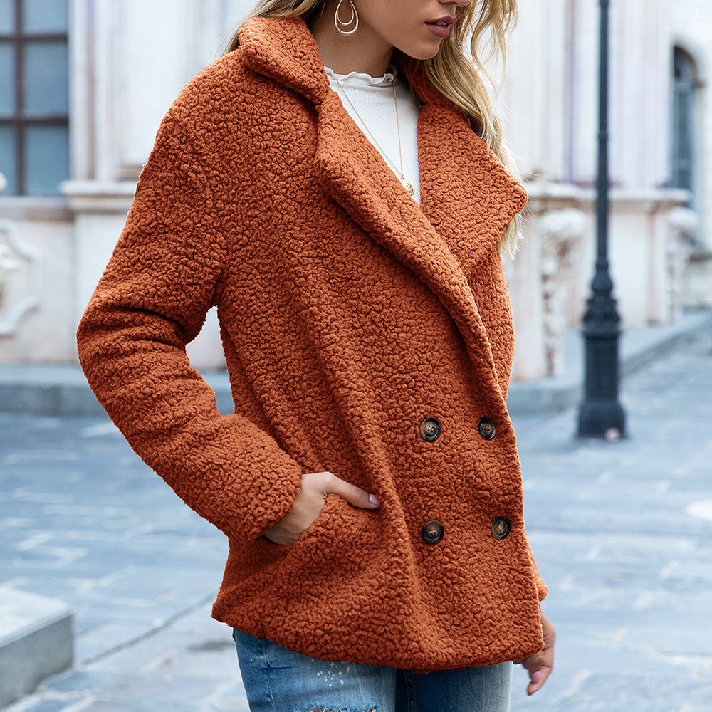 Loose Lapel Fluffy Coat Button Jacket