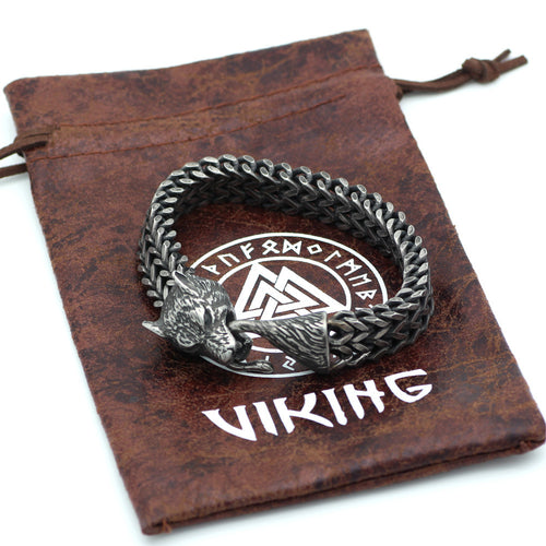 Black Wolf Head Cuban Chain Hand Wristband