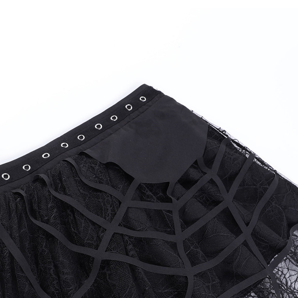 Black Heavy-duty Lace Stitching Skirt
