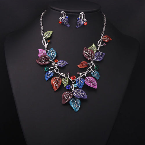 Color leaves, short clavicle necklace Set