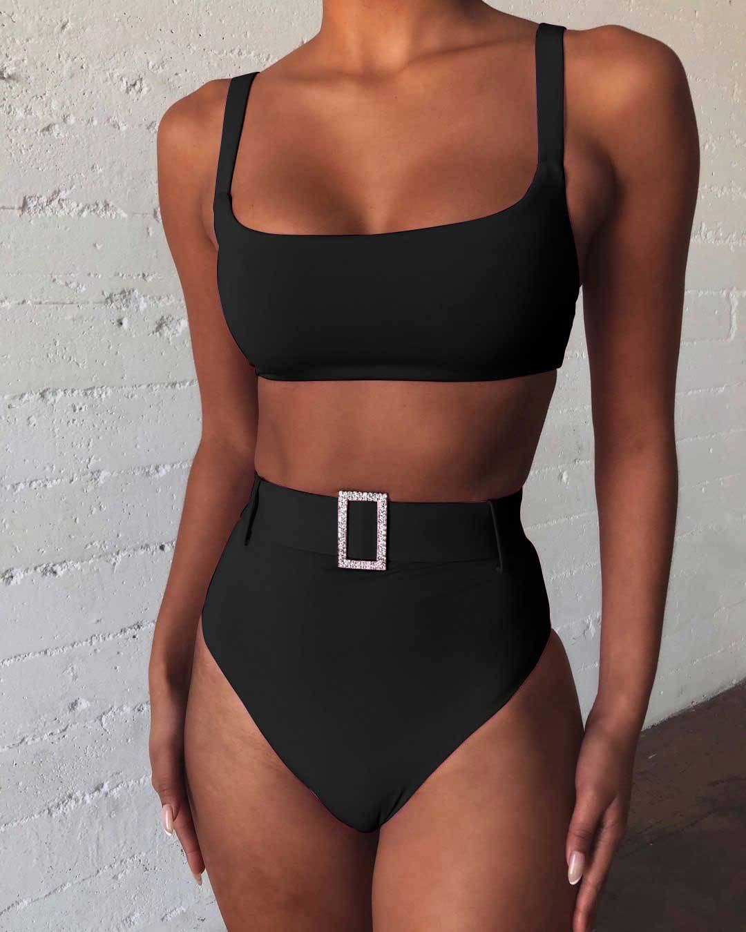 High waist sexy solid color swimsuit