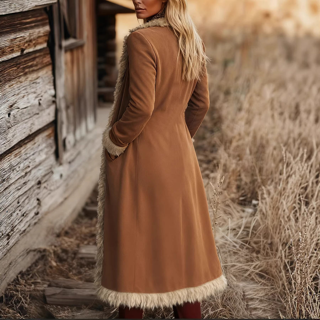 Suede Edge Solid Color Long Wind Jacket