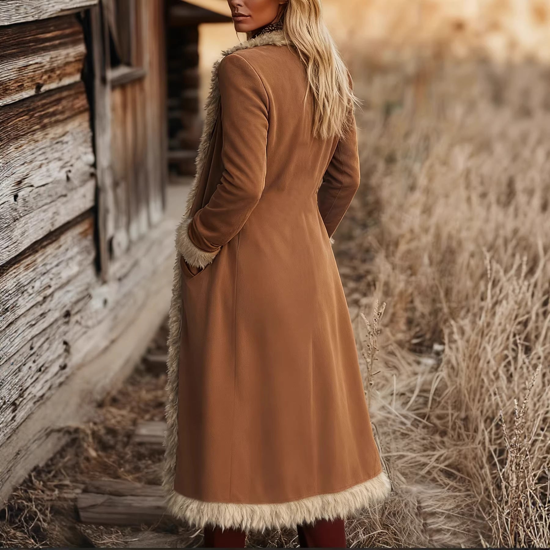 Suede Edge Solid Color Long Wind Jacket
