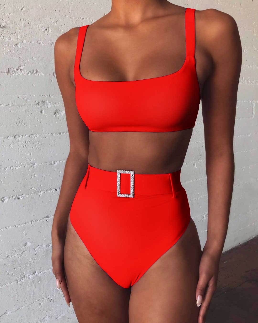 High waist sexy solid color swimsuit