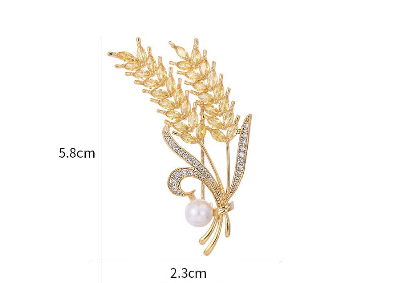 White Zircon Wheat Brooch