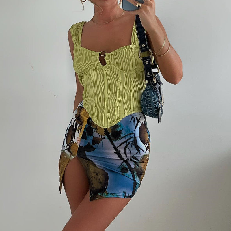 French Square Neck Pleated Camisole TOP