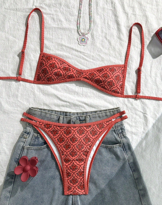 Tube-top Backless Lace-up Two-piece Swimsuit