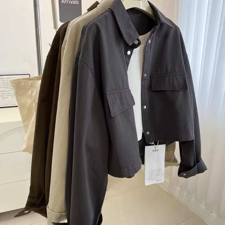 Turn Down Collar Loose Fit Jacket Top