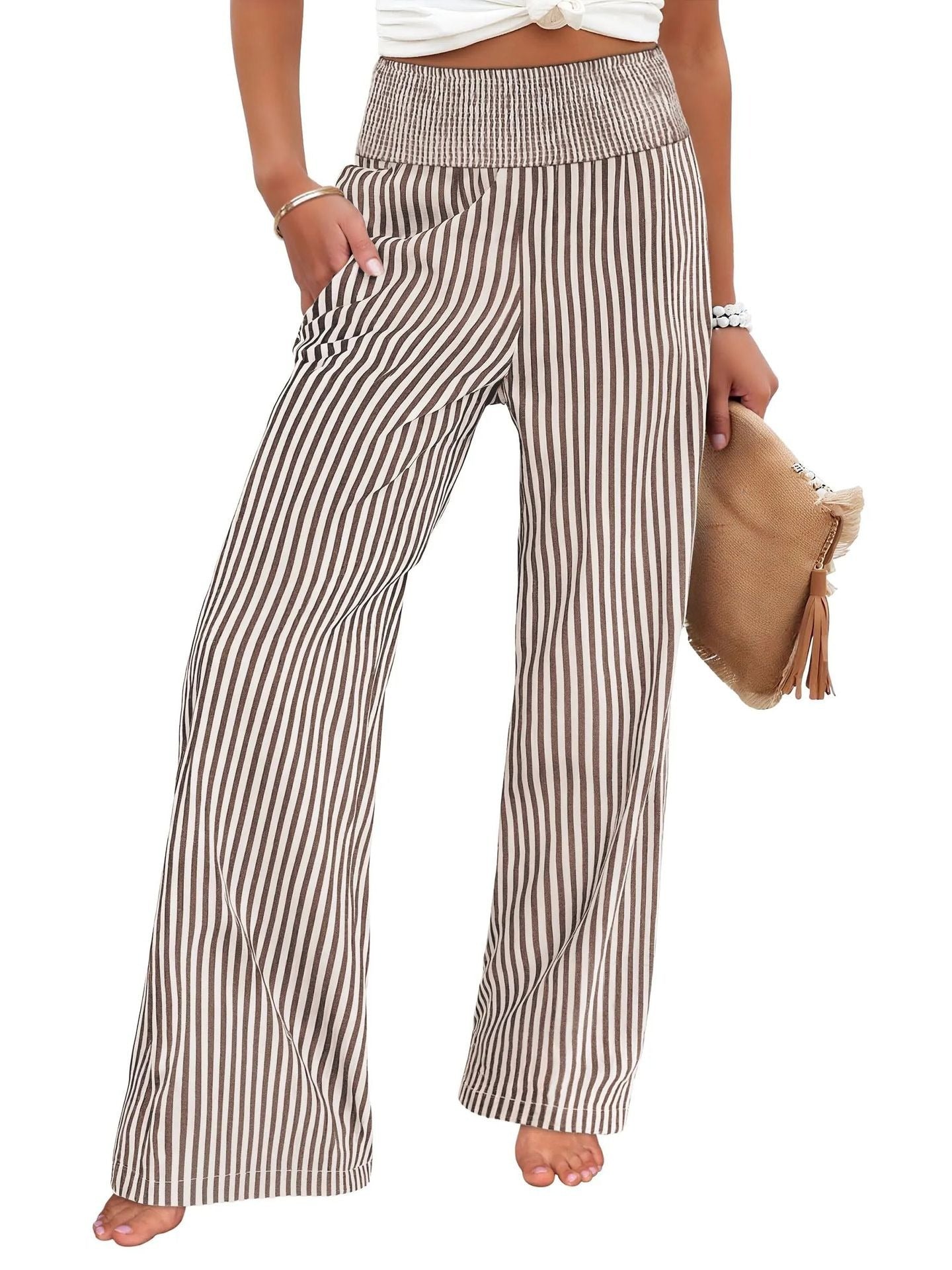 Loose-fit Ruched High-waisted Straight-leg Trousers