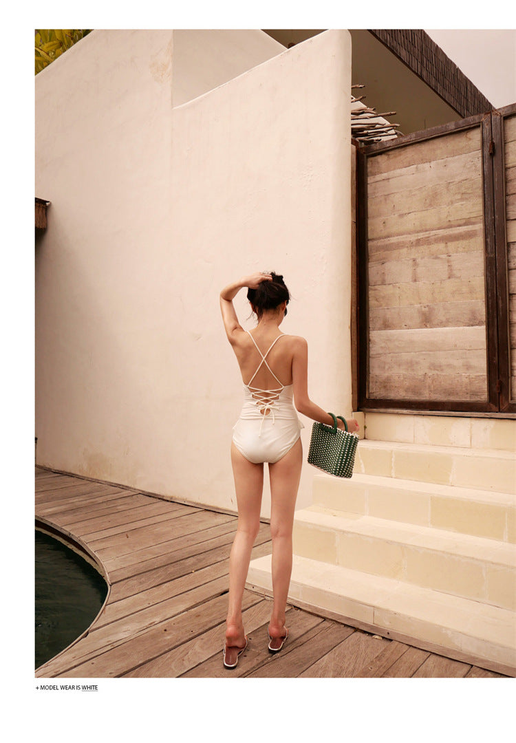 High waist bow hot spring swimming