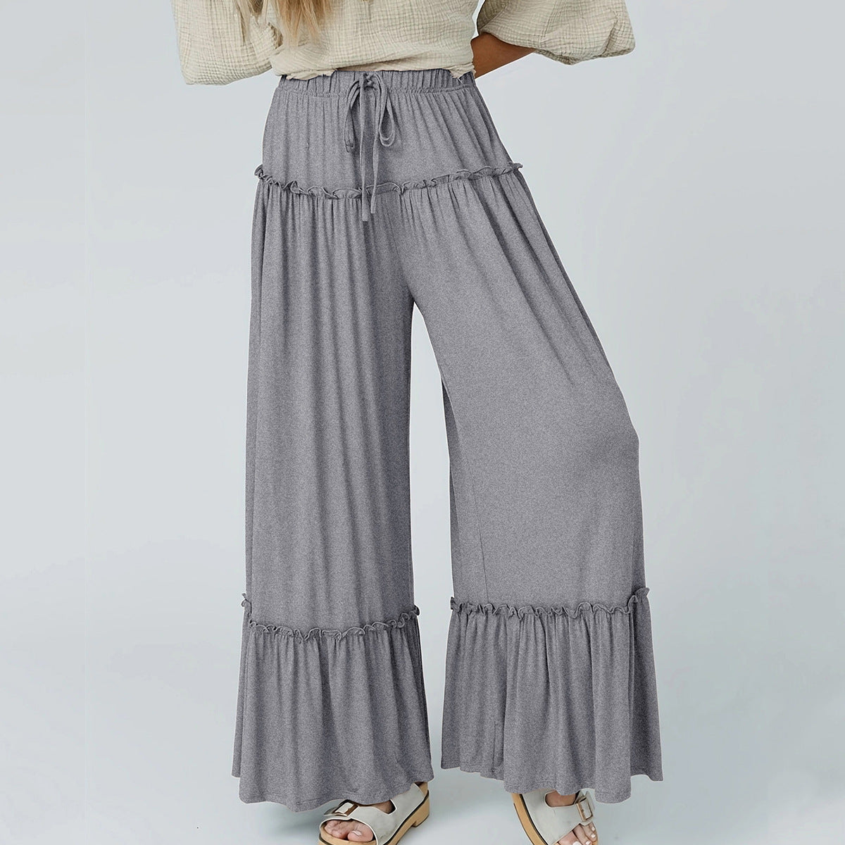 Solid-color High-waist Casual Pant
