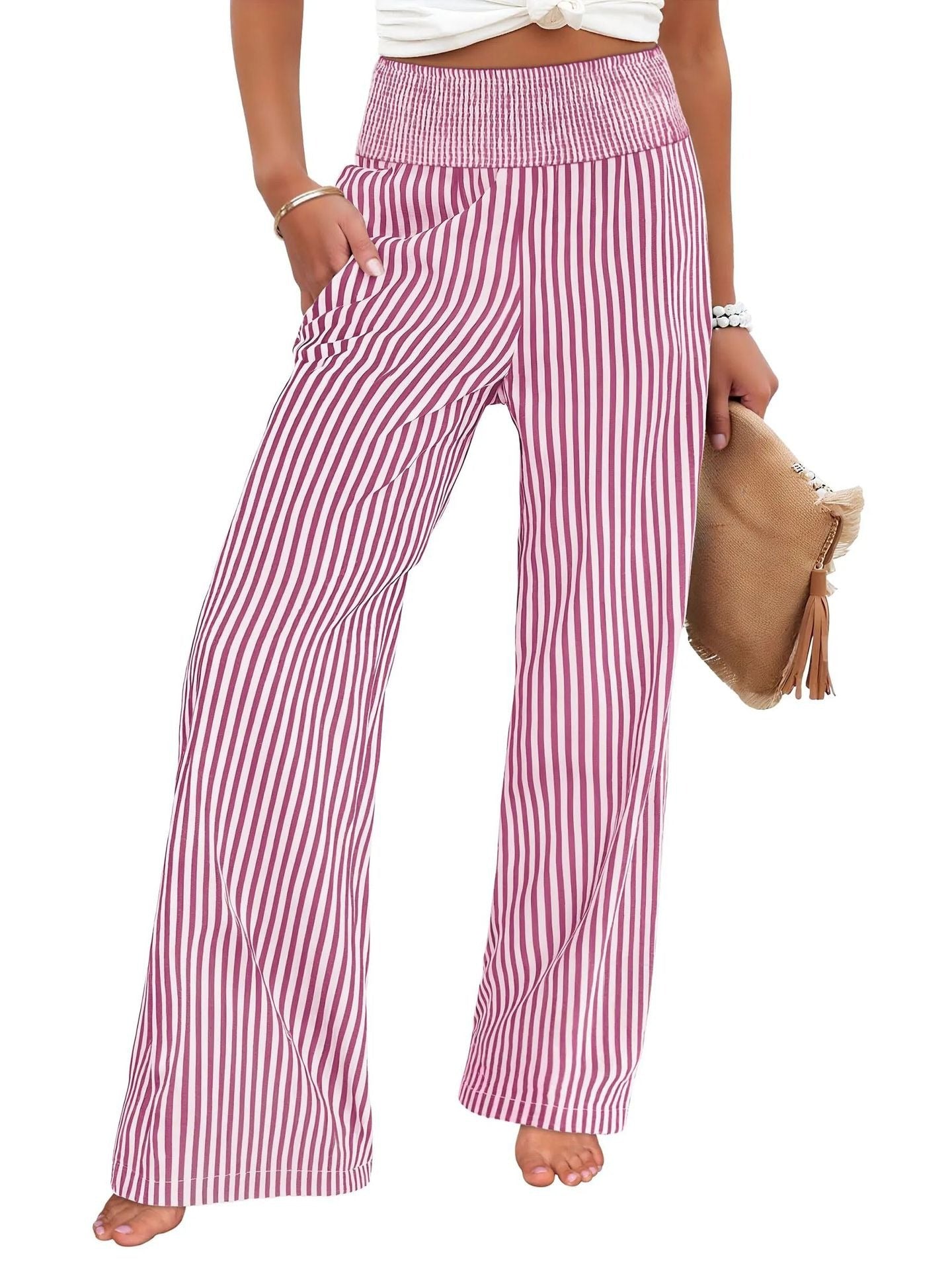 Loose-fit Ruched High-waisted Straight-leg Trousers