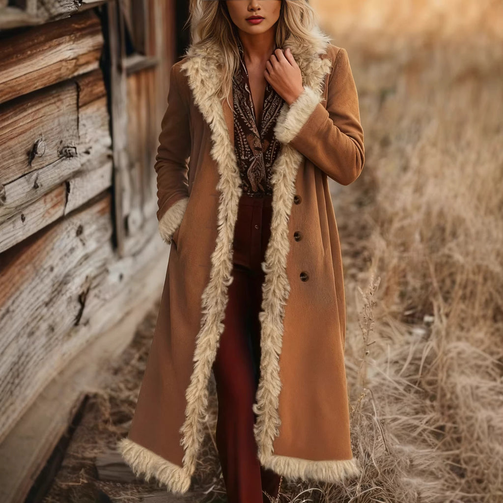 Suede Edge Solid Color Long Wind Jacket