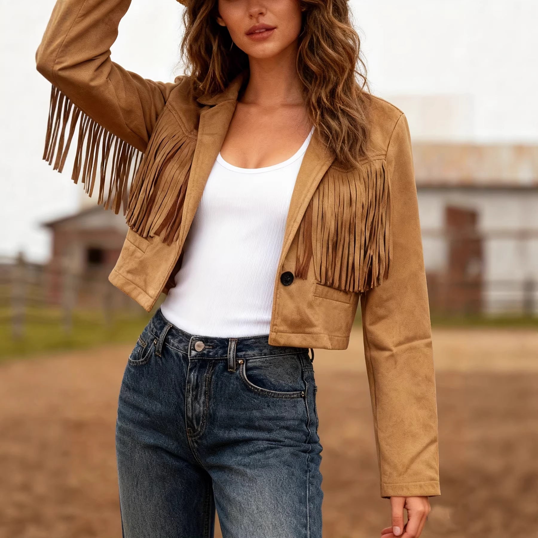 Tassel Edge Decoration Short Casual Jacket