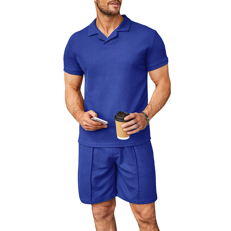 Waffle V-neck Polo Shirt Men's Suit