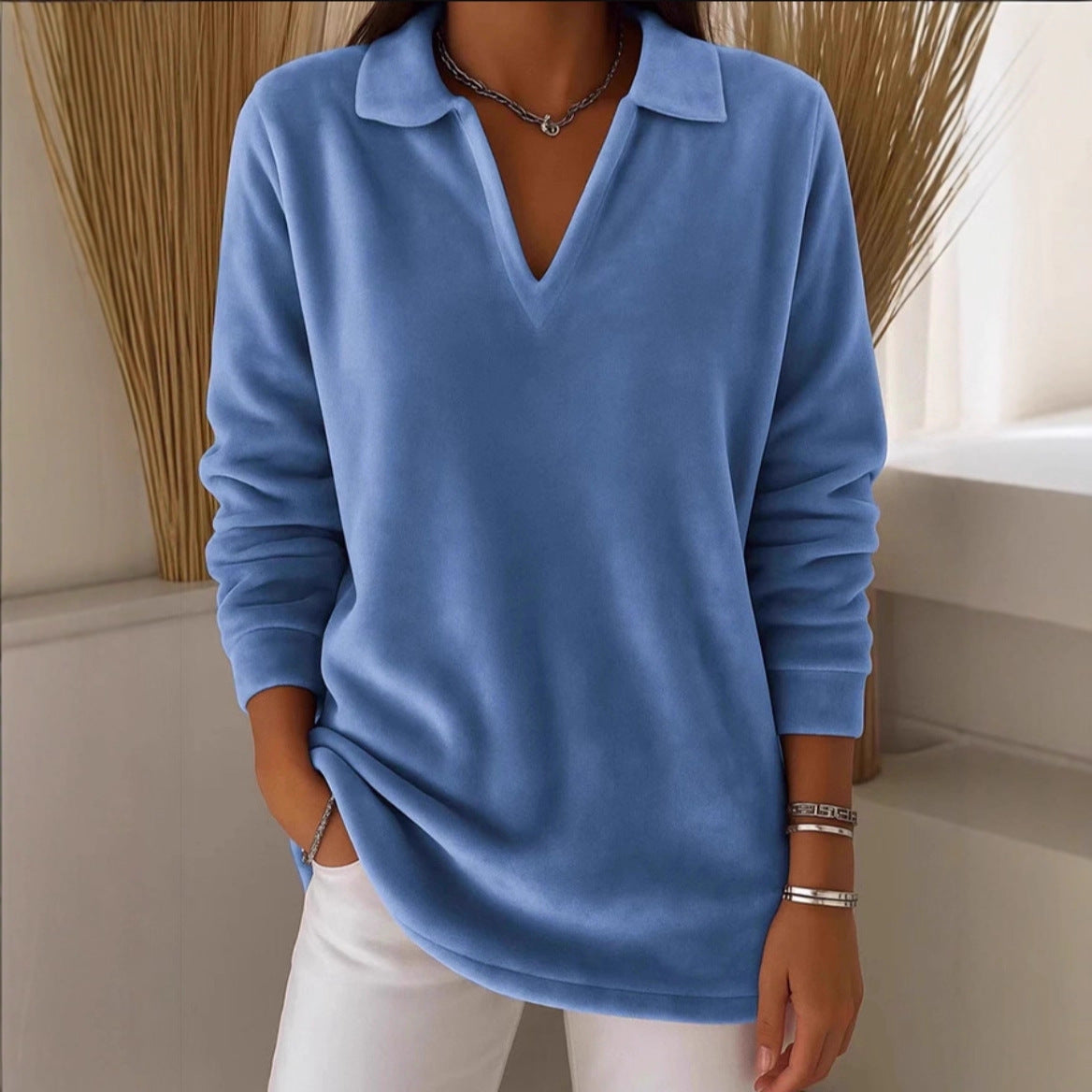 Velvet Relaxed Fit Casual Long Sleeve Shirt