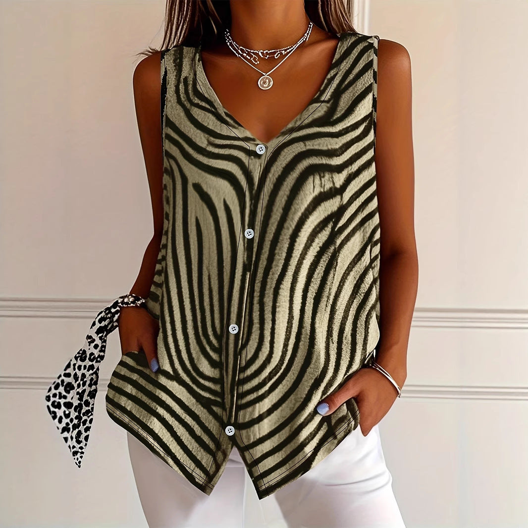 Printed Button Cardigan Vest Top