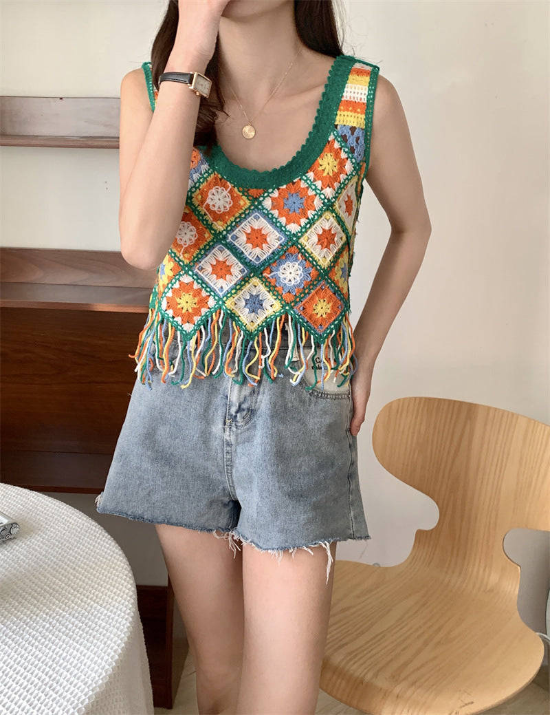 Crocheted Tassel Knitted Camisole Top