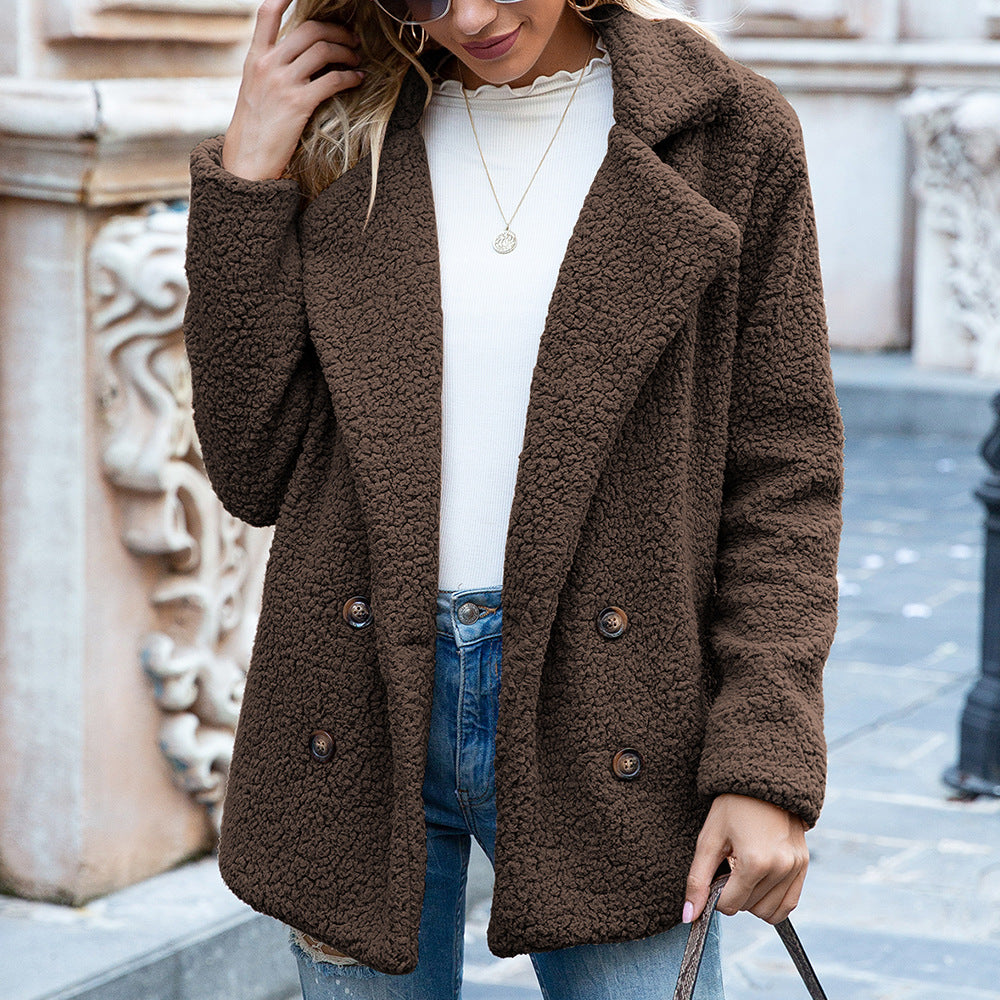 Loose Lapel Fluffy Coat Button Jacket