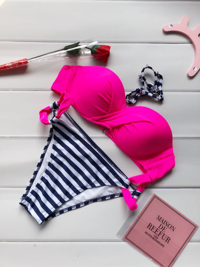 Stripped Bikini Set Push Up Swimwear