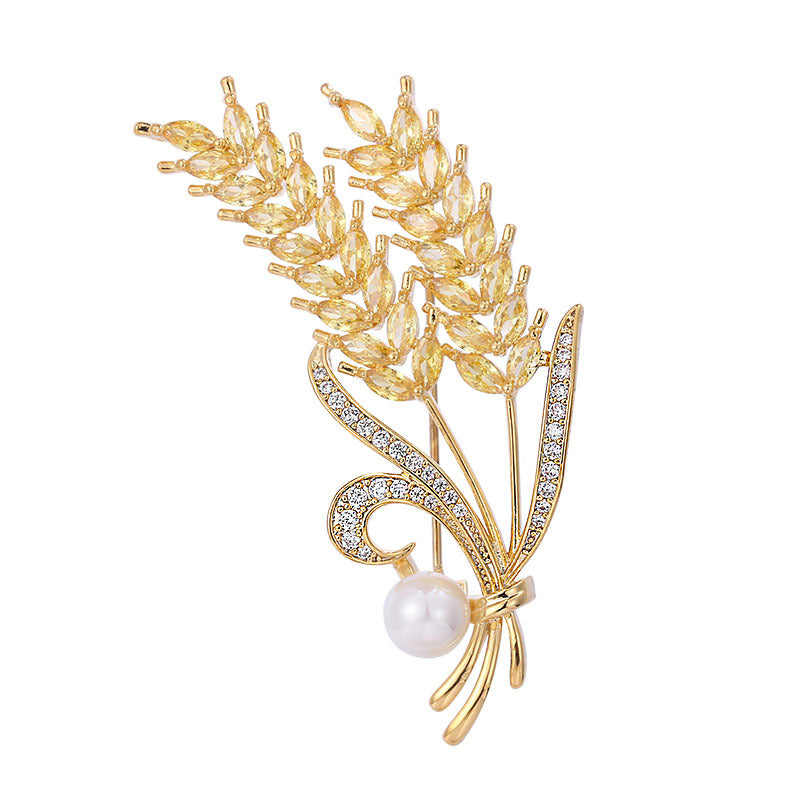 White Zircon Wheat Brooch