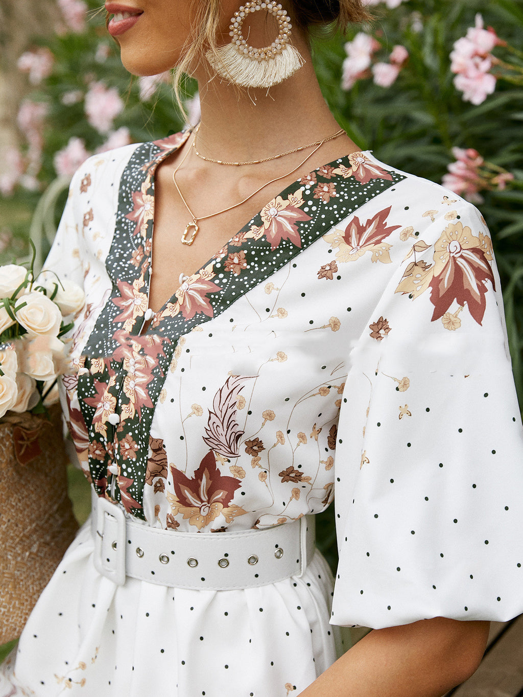 White Ethnic Style Pullover High Waist Skirt