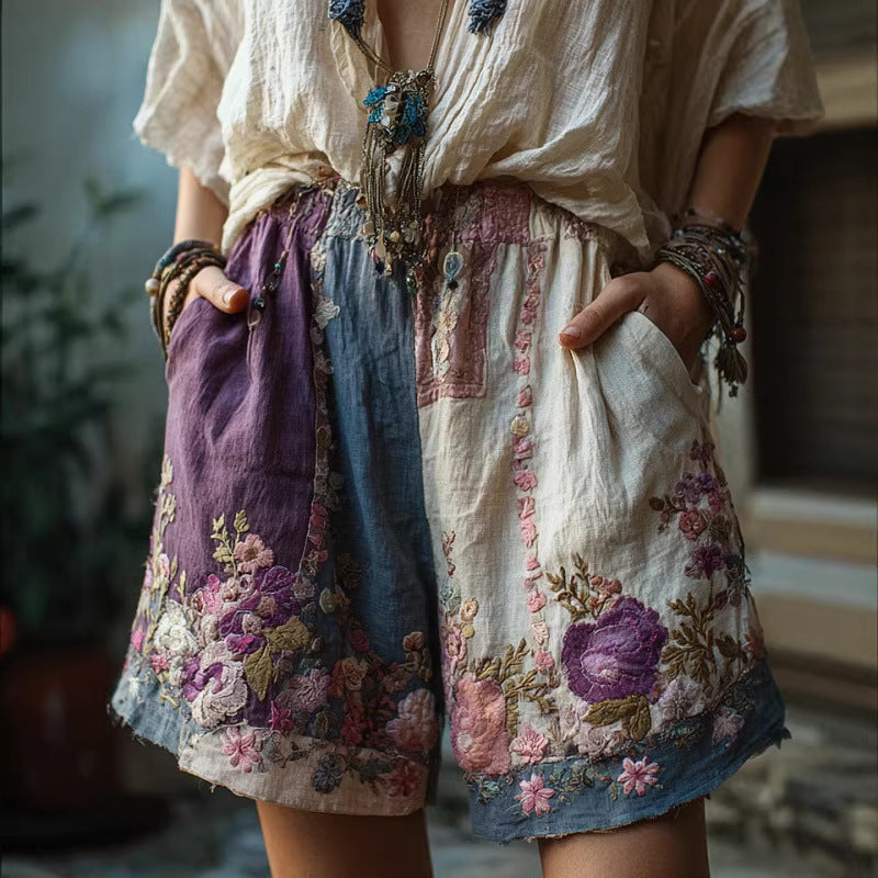 Kamiar Retro Floral Print Shorts