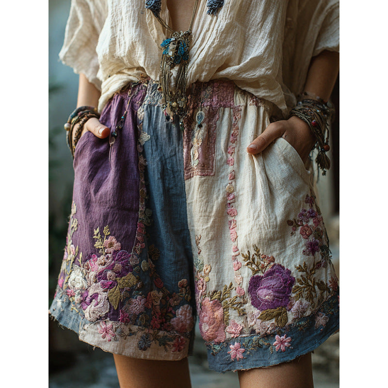 Kamiar Retro Floral Print Shorts