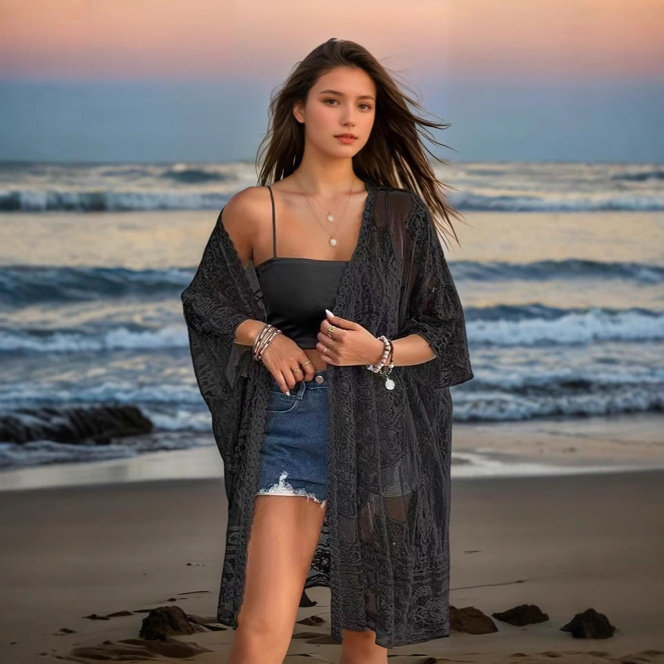 See-through Water-soluble Lace Embroidered Cardigan