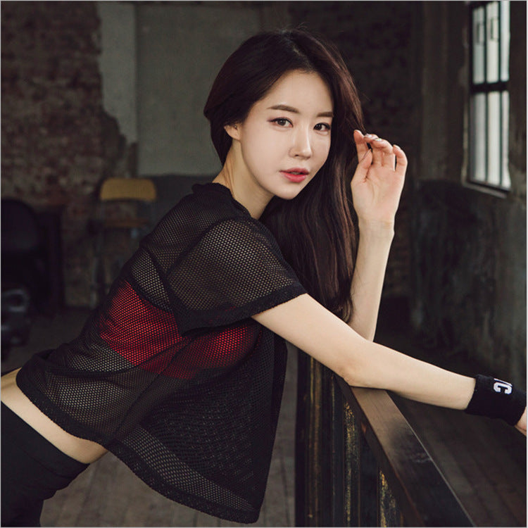 Hollow Out Mesh Blouse Crop Top