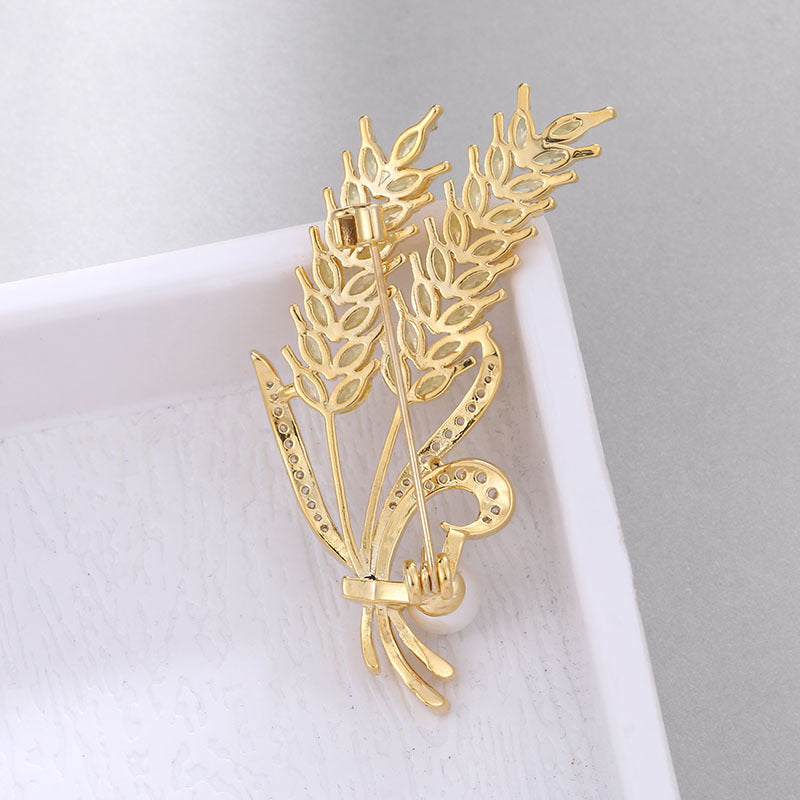 White Zircon Wheat Brooch