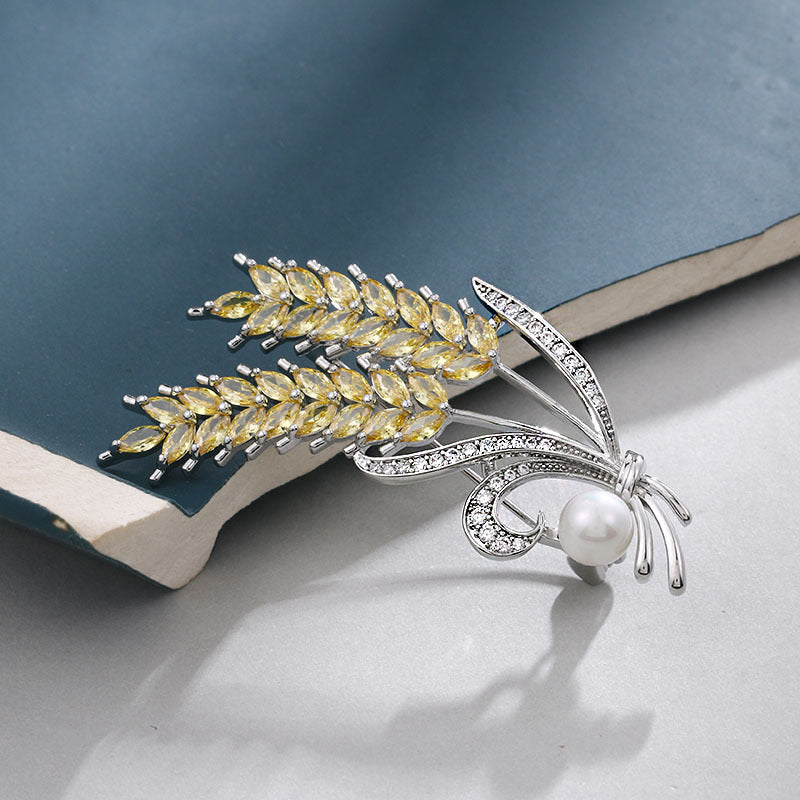 White Zircon Wheat Brooch