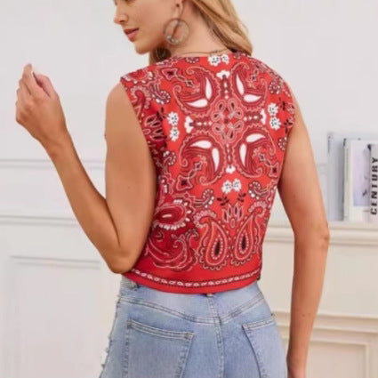 Casual Round-neck Tie-dye Printed Cotton Vest Top