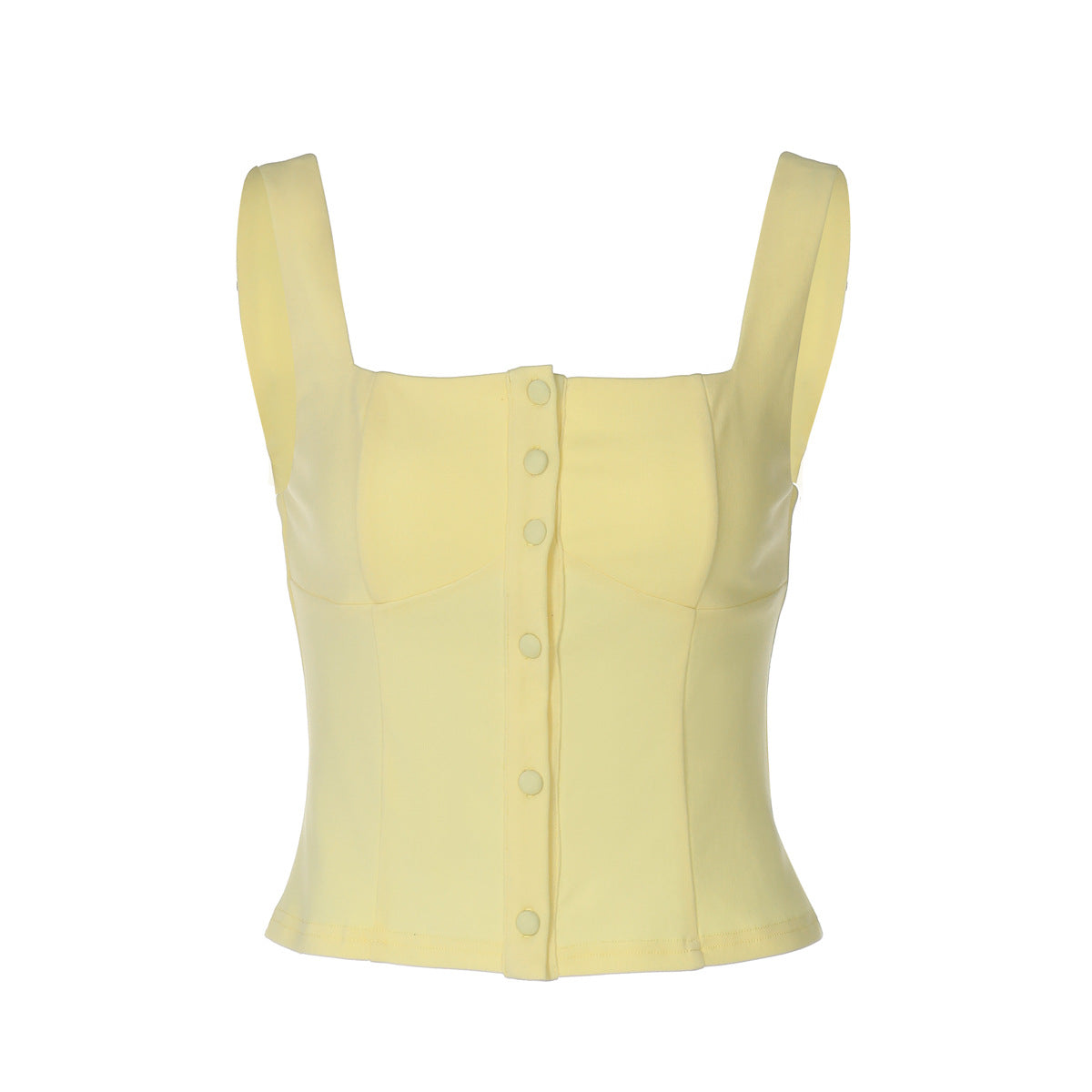 Breasted Cinched Waist Slim-fit Shoulder Strap Vest Top