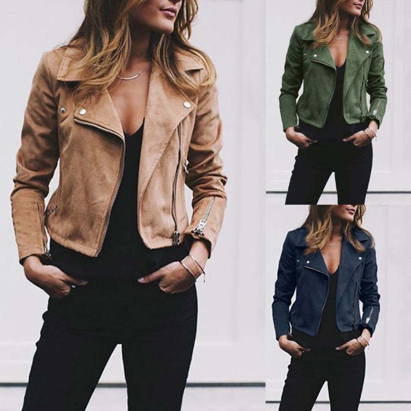 Lapel And Diagonal Zipper Jacket
