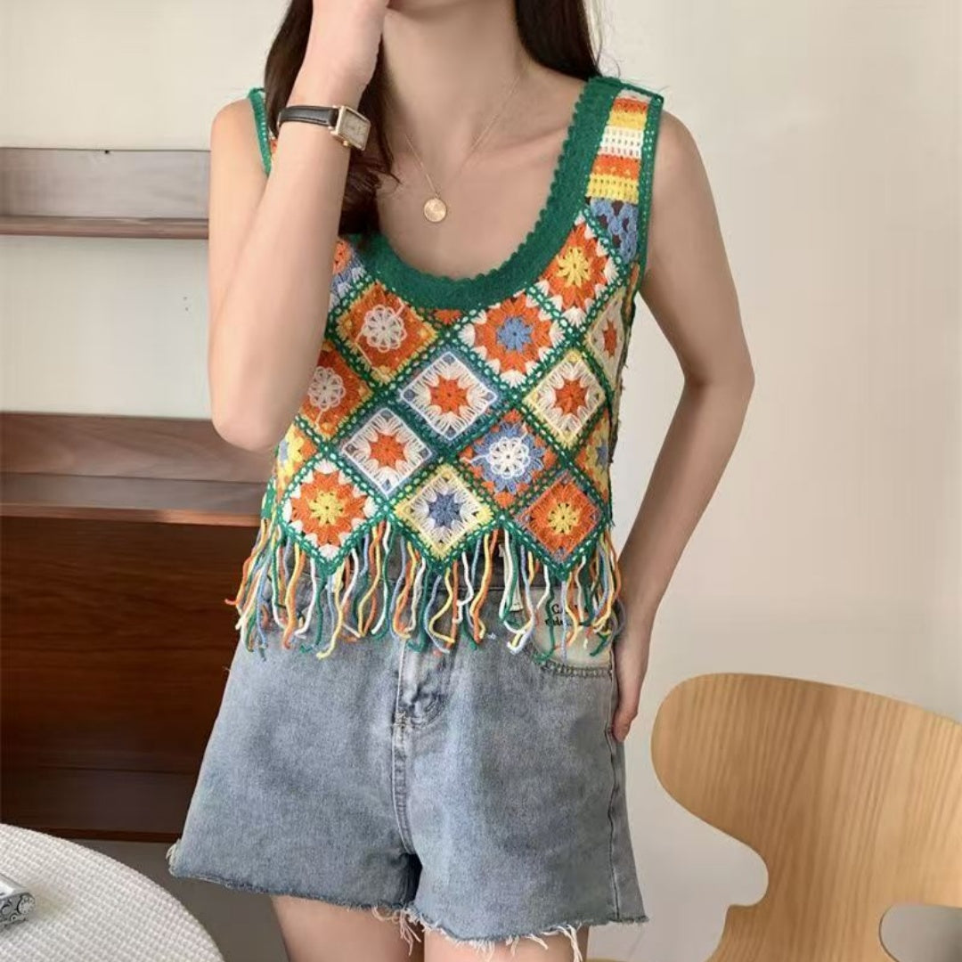 Crocheted Tassel Knitted Camisole Top