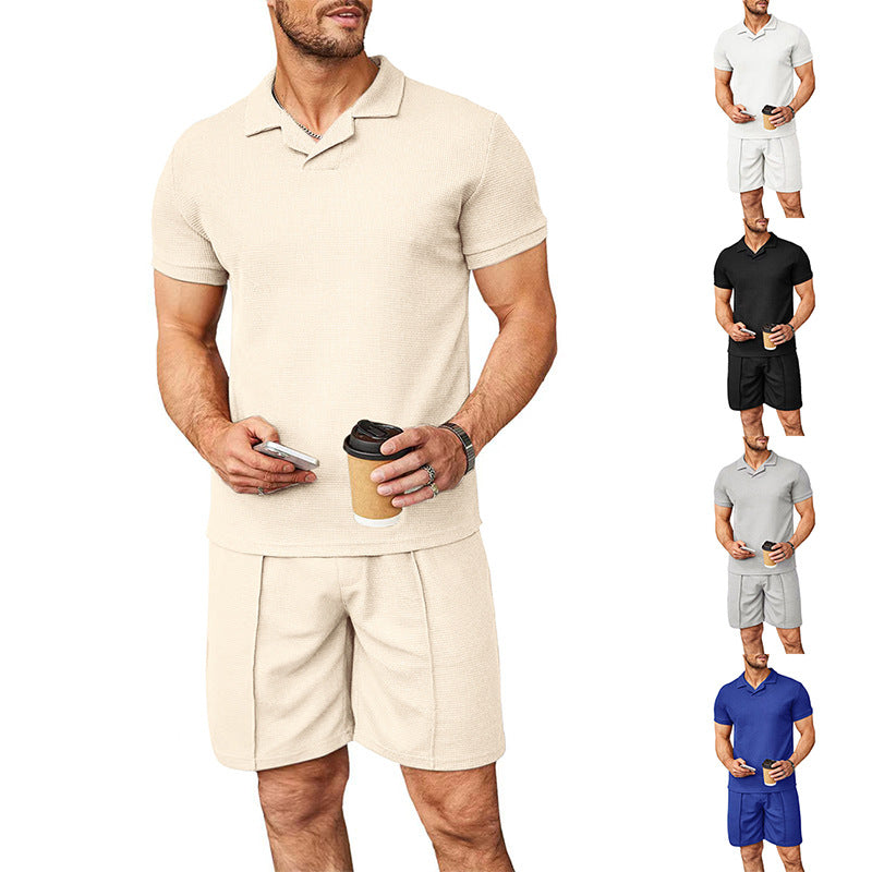 Waffle V-neck Polo Shirt Men's Suit