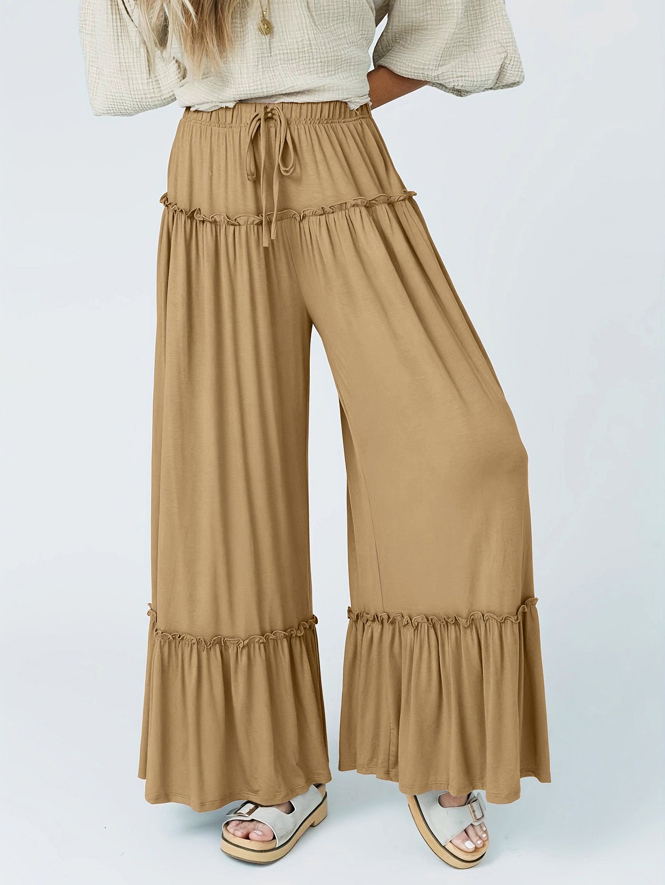 Solid-color High-waist Casual Pant