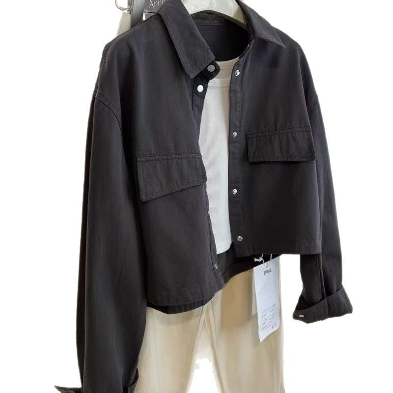 Turn Down Collar Loose Fit Jacket Top