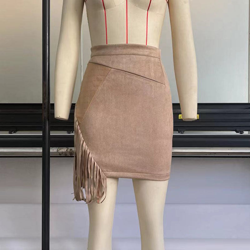 Tassel Leather Skirt With A Suede-inspired