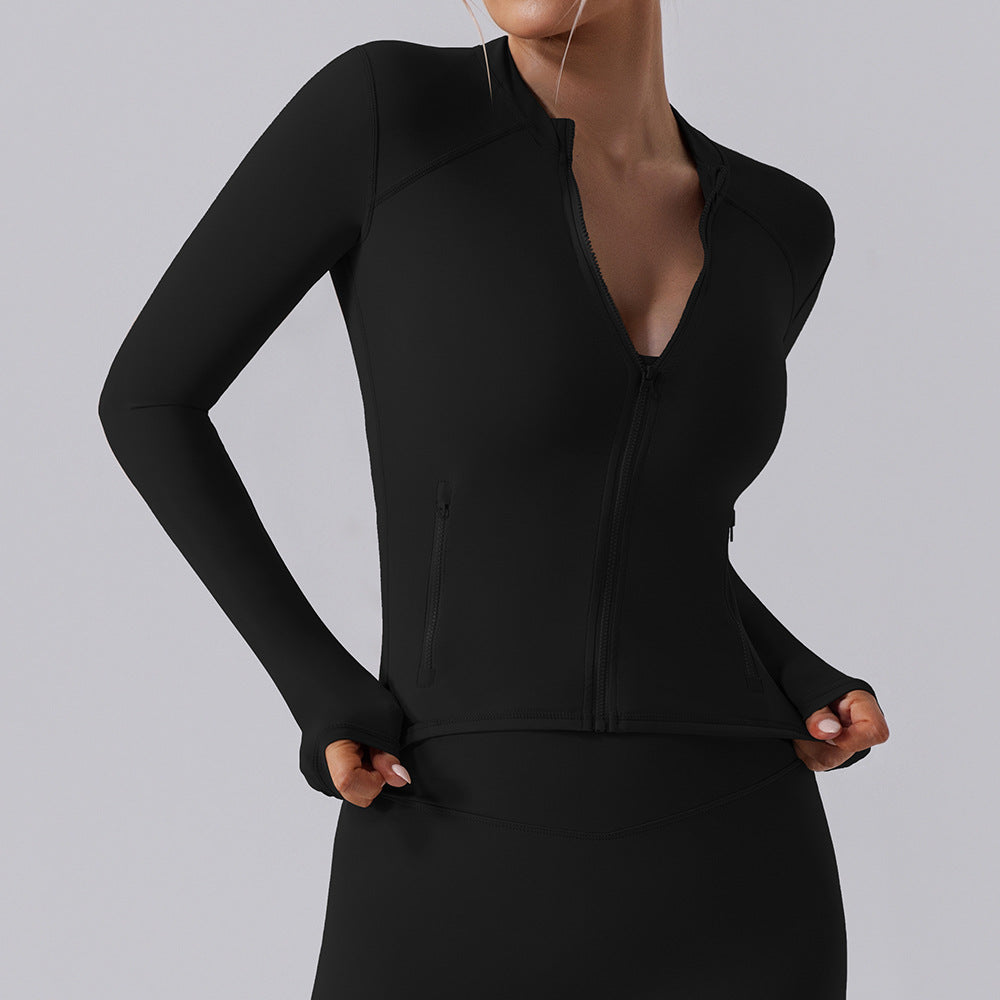 Autumn High Elastic Gym Sports Top Coat