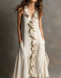Cotton-Linen V-Neck Maxi Dress