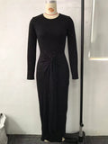 A Crew Neck Elegant Long-sleeve Dress