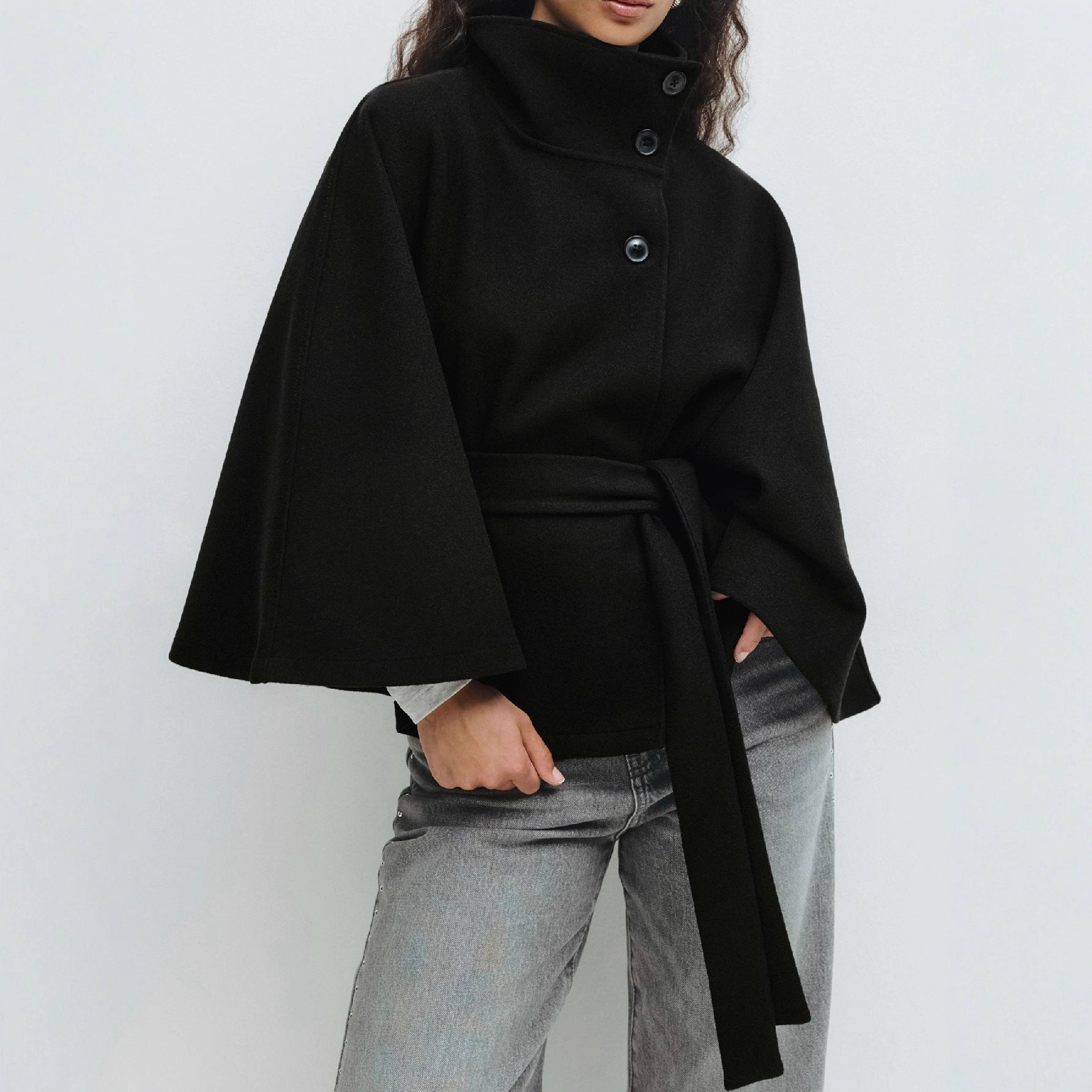 Solid Color Stand-collar Trench Coat